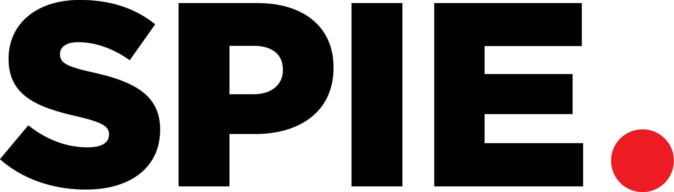 SPIE logo in bold black letters with a red dot at the end, displayed on a white background.